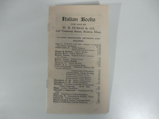 Italian Books for sale by W. B. Dumas & Co., 120 Tremont Street, Boston